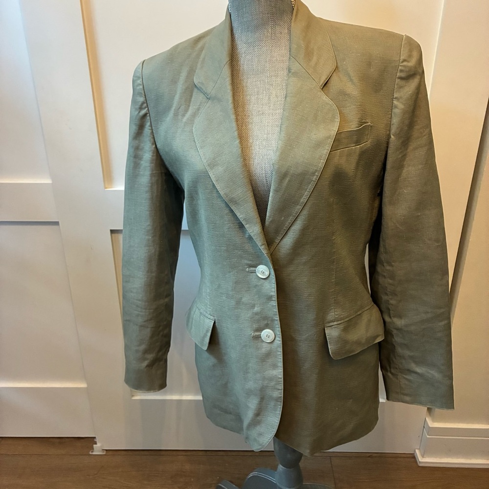 Talbots Green Blazer Structured Suit Jacket, 100% linen